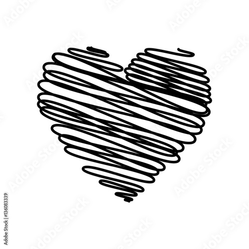 Heart - pencil scribble sketch drawing in black on white background. Valentine card doodle concept. Vector illustration.
