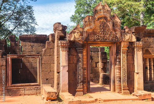 Tower and galleries in Banteay Srei, Siem Reap, Cambodia. photo