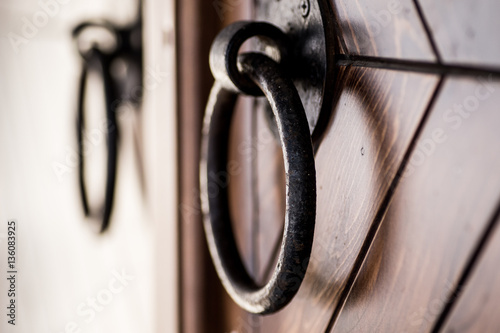Obraz na plátně vintage wood gate with metal round handle