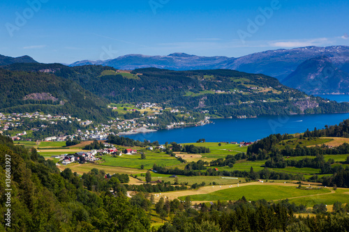 Overview Picture of Øystese a natural pearl in Kvam, Hordaland.