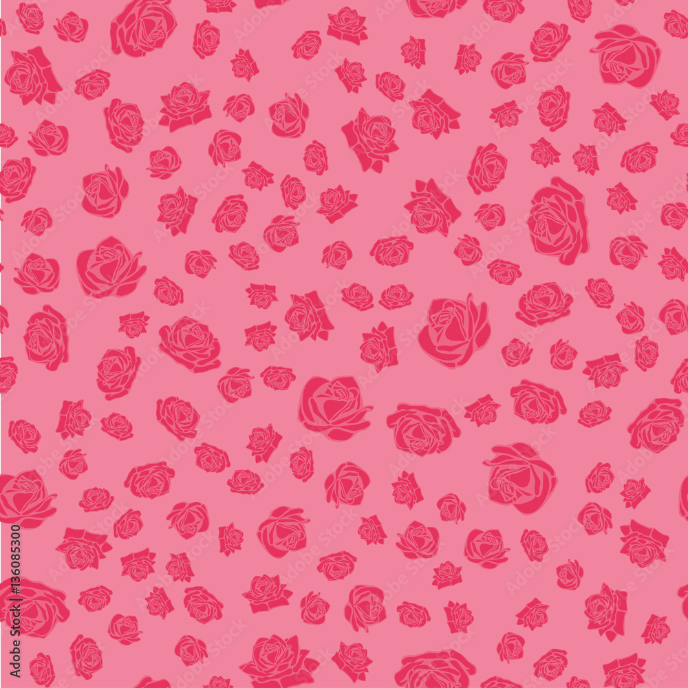 Red Rose flowers silhouette seamless pattern.