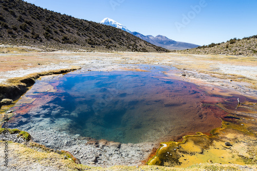 Junthuma geysers, formed by geothermal activity. Bolivia. Sajama National Park is a national park located in the Oruro Department, Bolivia. It borders Lauca National Park in Chile.  photo