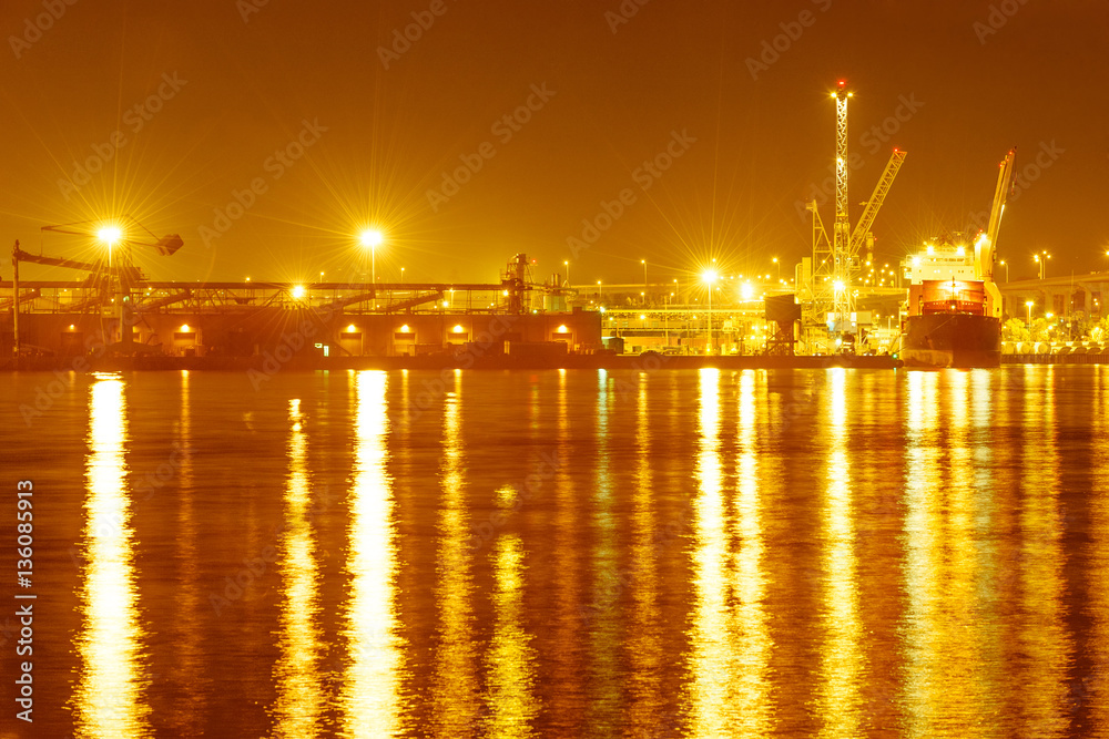 Port of San Diego terminals at night, California

