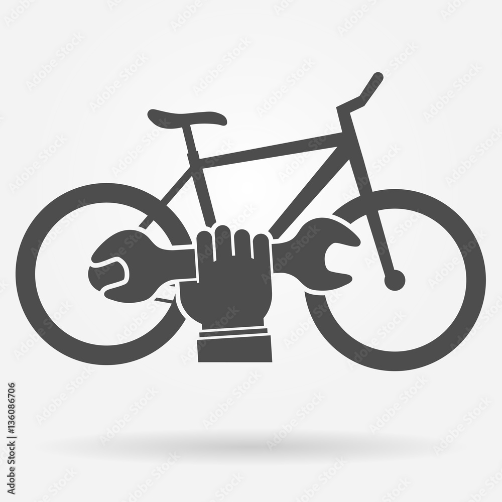 Bicycle repair icon concept. Bicycle and a hand holding spanner Stock Vektorgrafik Adobe Stock