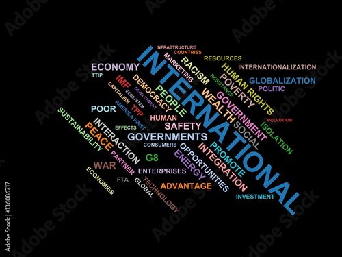 INTERNATIONAL - word cloud wordcloud - terms from the globalization, economy and policy environment