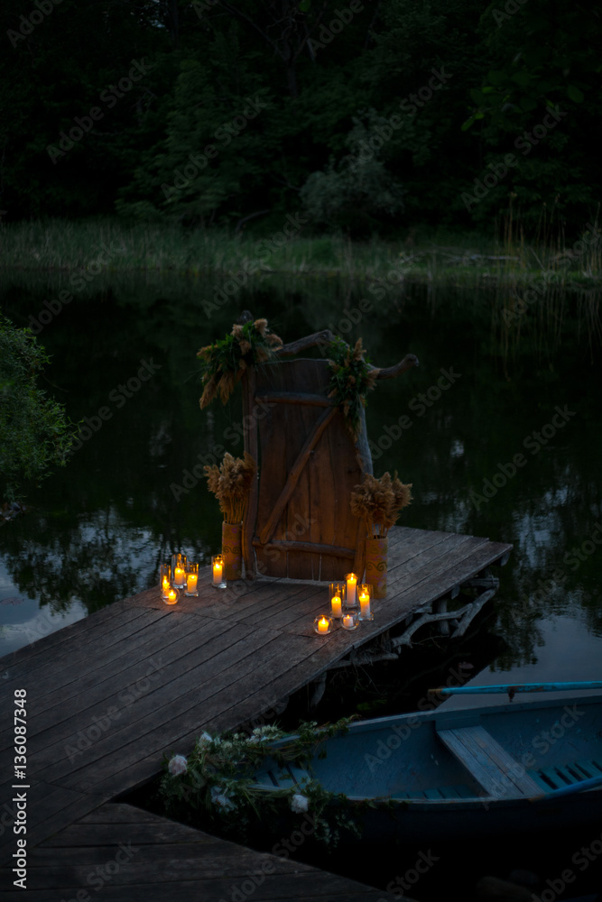 Night romantic boat with candels Night romantic boat with candels