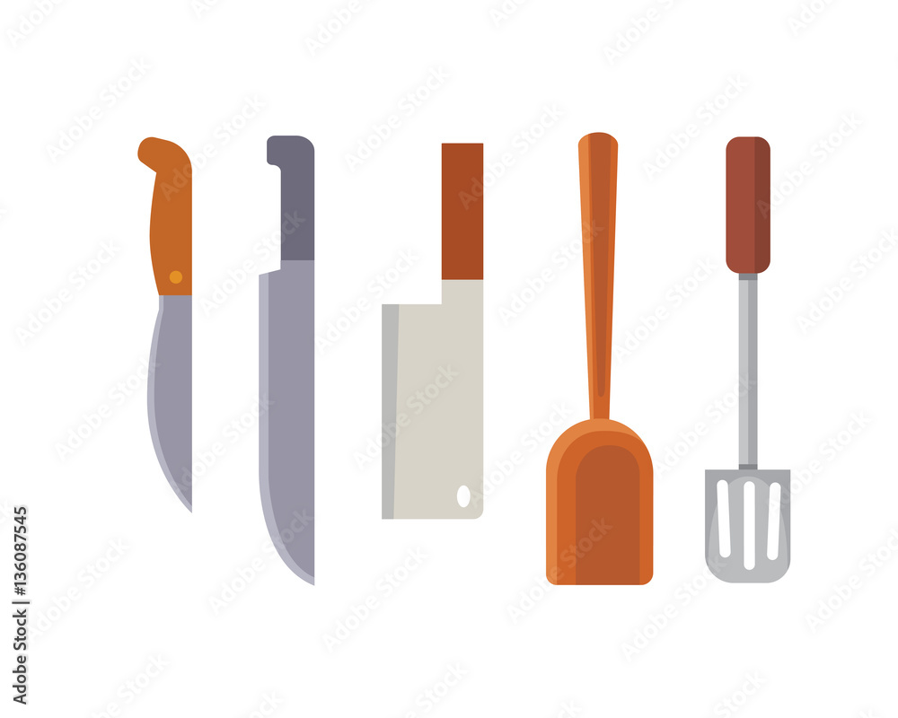 Vector Set Kitchen Utensils. cooking tools flat style. cook equipment isolated objects Vector Set Kitchen Utensils. cooking tools flat style. cook equipment isolated objects