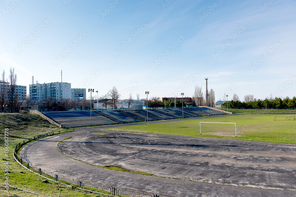 Town soccer stadium in the spring. Town soccer stadium in the spring.