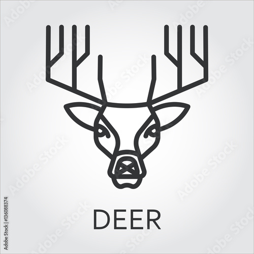 Black icon style line art, head wild animal deer.