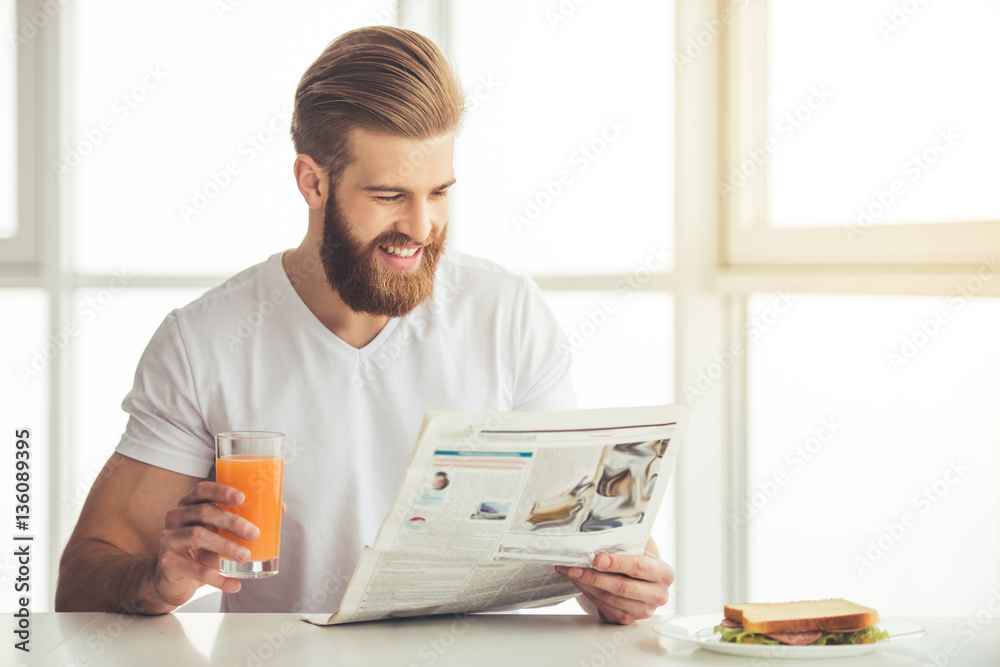 Handsome bearded man at home Handsome bearded man at home