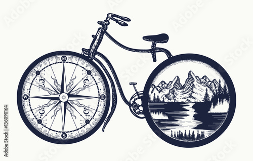 Fototapeta Sztuka tatuażu na rowerze. Symbol podróży, turystyki, przygody