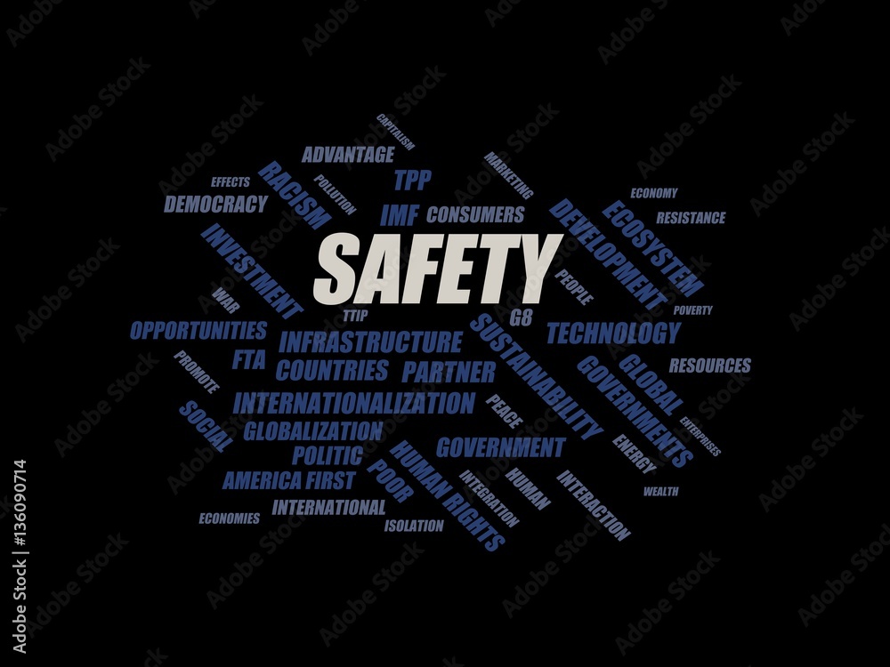 safety - word cloud wordcloud - terms from the globalization, economy and policy environment