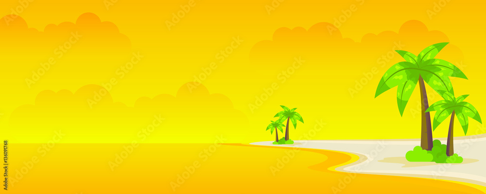 Sunset Beach Landscape Vector Illustration