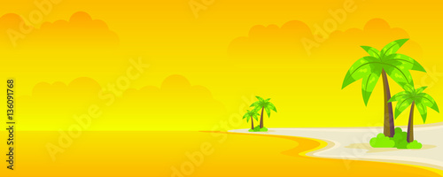 Fototapeta Naklejka Na Ścianę i Meble -  Sunset Beach Landscape Vector Illustration