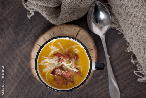 pumpkin soup with bacon and cheese