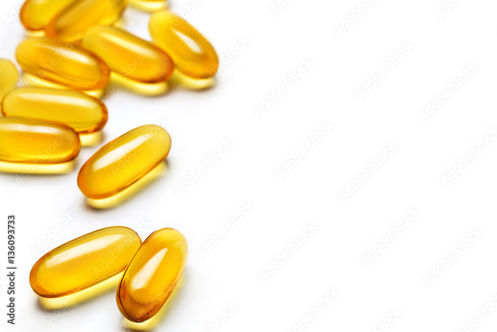 Capsules Omega 3 on white background. Copy space for your text. High resolution product. Health care concept Capsules Omega 3 on white background. Copy space for your text. High resolution product. Health care concept