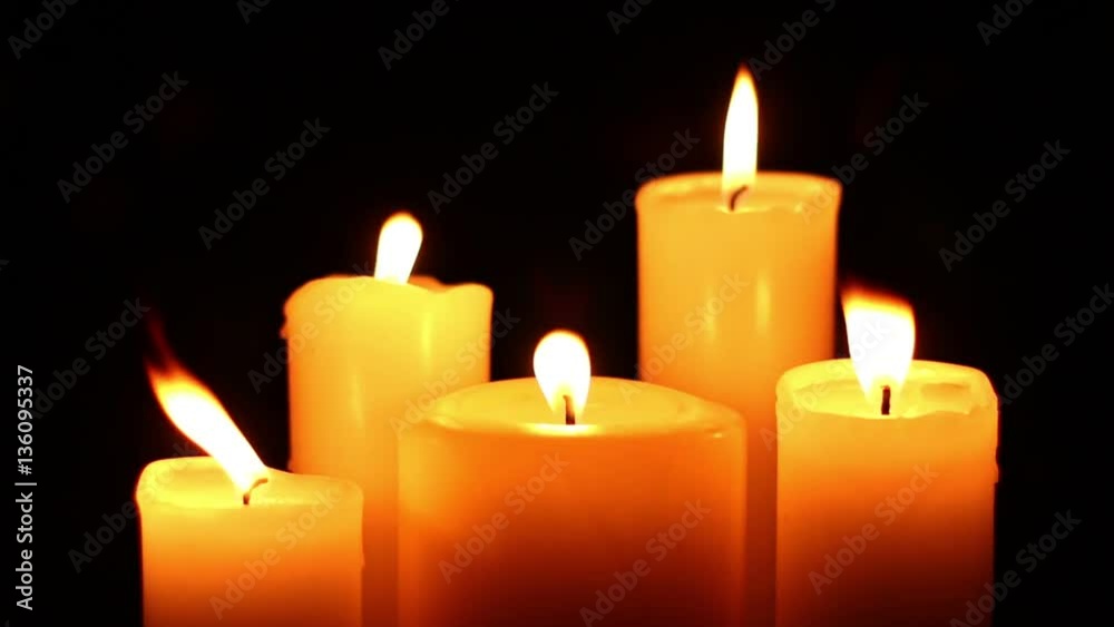 Five candles lit and extinguished. Bright light on dark background. RIP darkness template. Romantic evening on Valentine. Five candles lit and extinguished. Bright light on dark background. RIP darkness template. Romantic evening on Valentine.