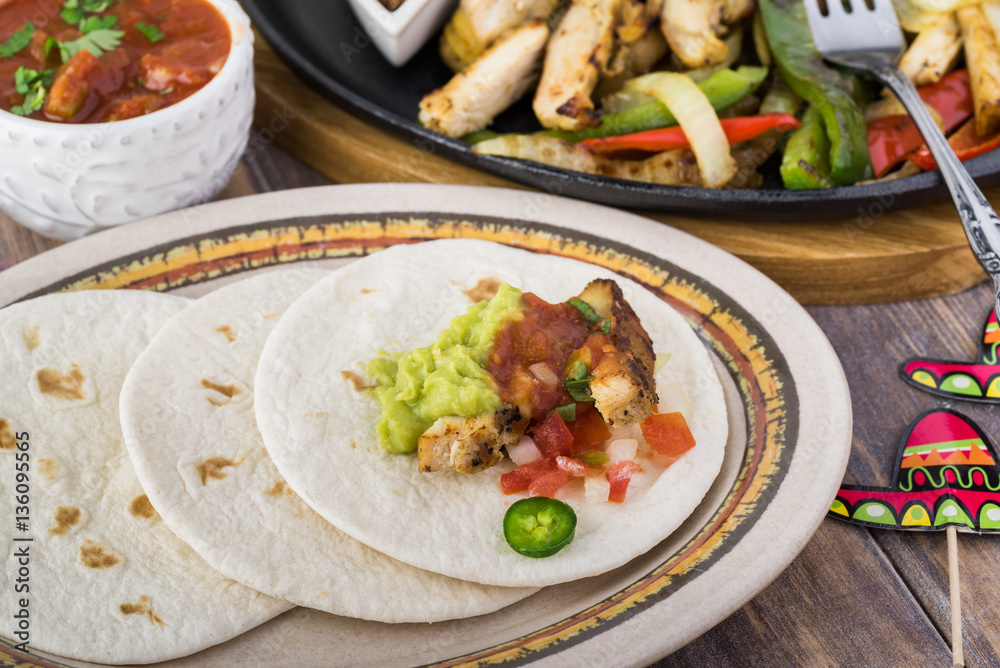 Mexican food. Chicken fajitas.