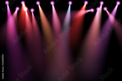 colorful stage lights, projectors in the dark, purple,red,blue soft light spotlight strike