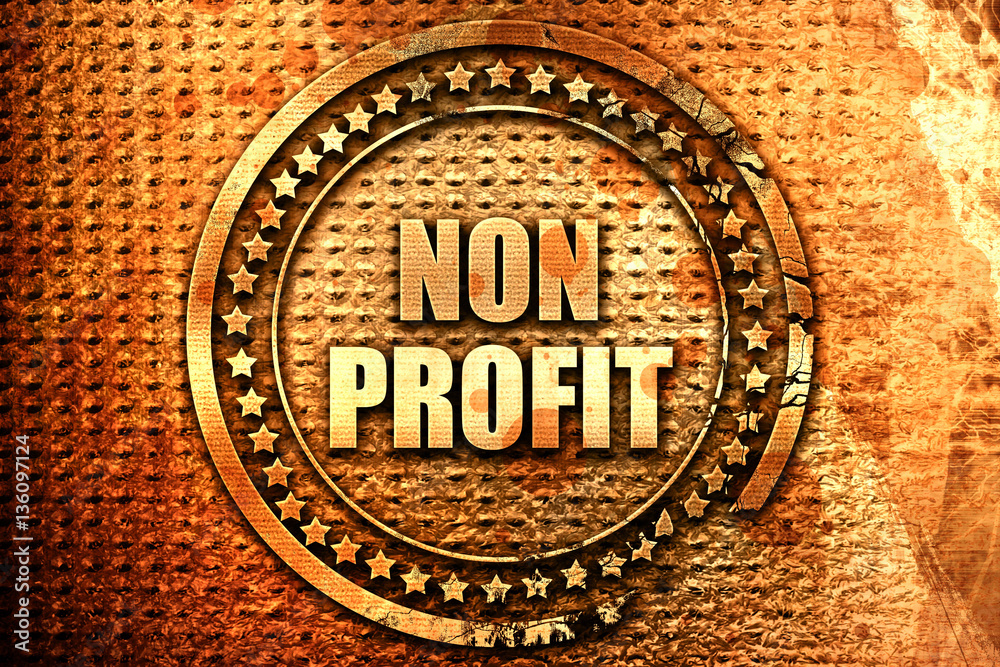 non profit, 3D rendering, text on metal non profit, 3D rendering, text on metal
