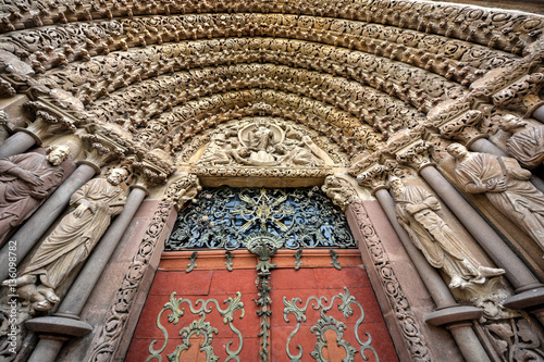 Porta Coeli. Gothic portal of the Romanesque-Gothic Basilica of the Assumption of the Virgin Mary, Tisnov, Czech Republic, built in 13th century photo