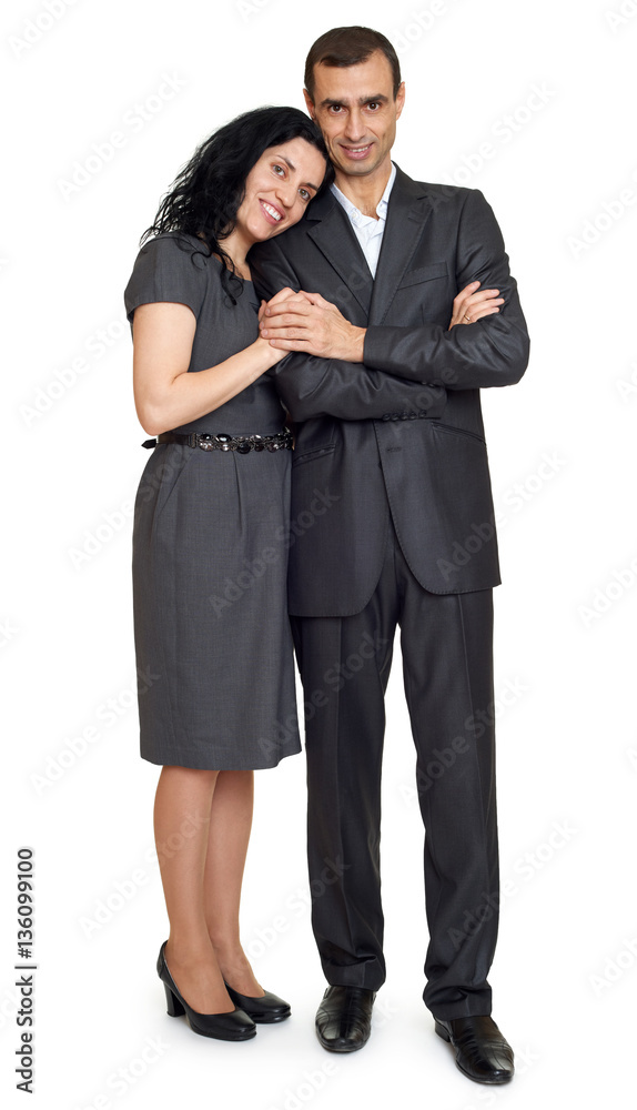 romantic couple in love, dressed in black suit, isolated white romantic couple in love, dressed in black suit, isolated white