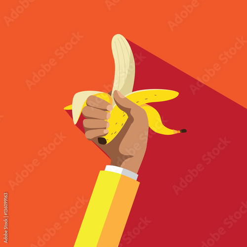 Person holding a banana flat design. EPS 10 vector.