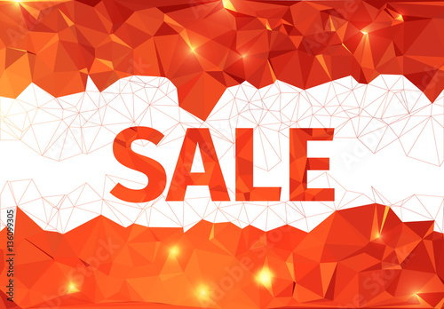Vector sale background. Red colorful geometric triangular banner.