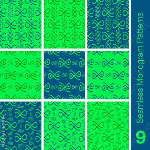 9 Seamless monogram patterns green blue