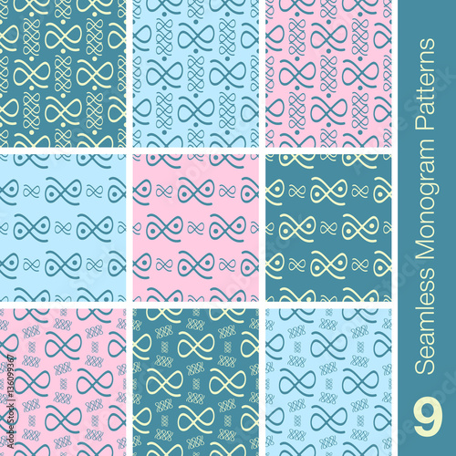 9 Seamless monogram patterns marshmallow colors