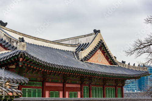 Close up the roof of a building inside the Gyeongbokgung Palace
