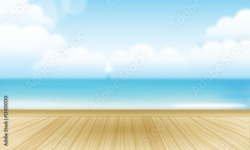 wooden floor sea view background