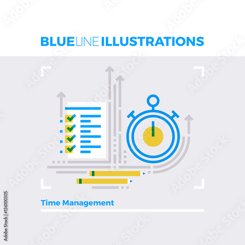 Time Management Blue Line Illustration.