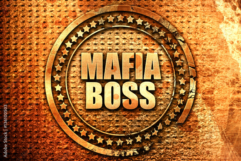 mafia boss, 3D rendering, text on metal