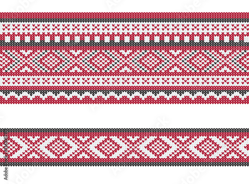 Seamless pattern, knitting imitation. White, red and black colors.