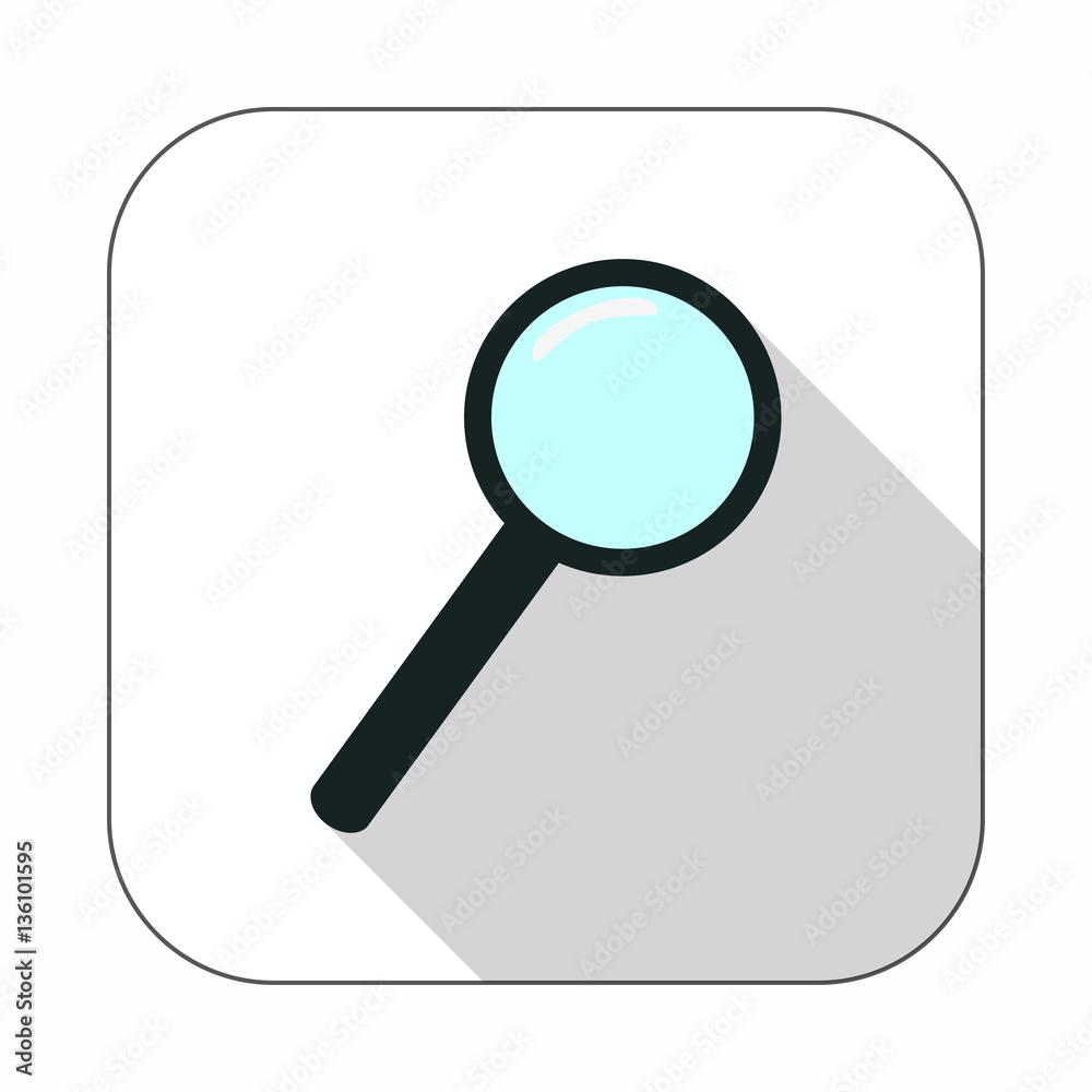 Magnifier icon. Magnifying glass long shadow flat icon vector illustration. Magnifier icon. Magnifying glass long shadow flat icon vector illustration.