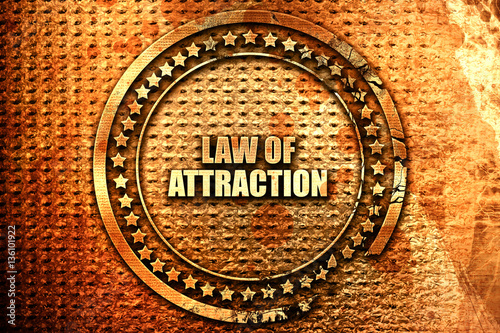 Obraz na plátně law of attraction, 3D rendering, text on metal