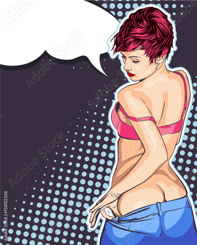 Pretty lady underwear. Short cuts hair. Vector stock image.