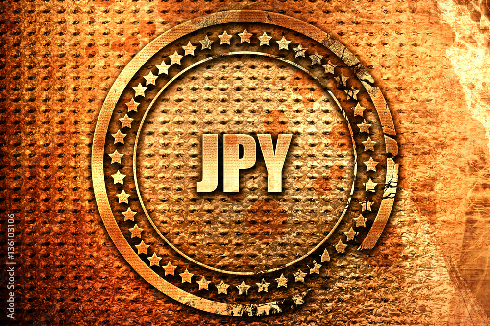 jpy, japanese yen, 3D rendering, text on metal