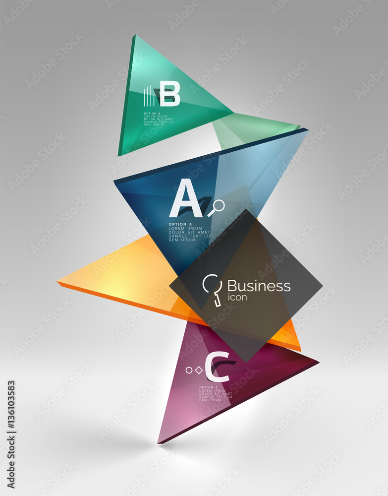 Colorful glossy glass triangle on empty 3d space Colorful glossy glass triangle on empty 3d space