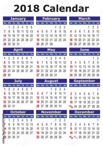 Simple vector calendar 2018, 2018 calendar