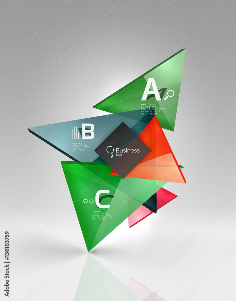 Colorful glossy glass triangle on empty 3d space Colorful glossy glass triangle on empty 3d space