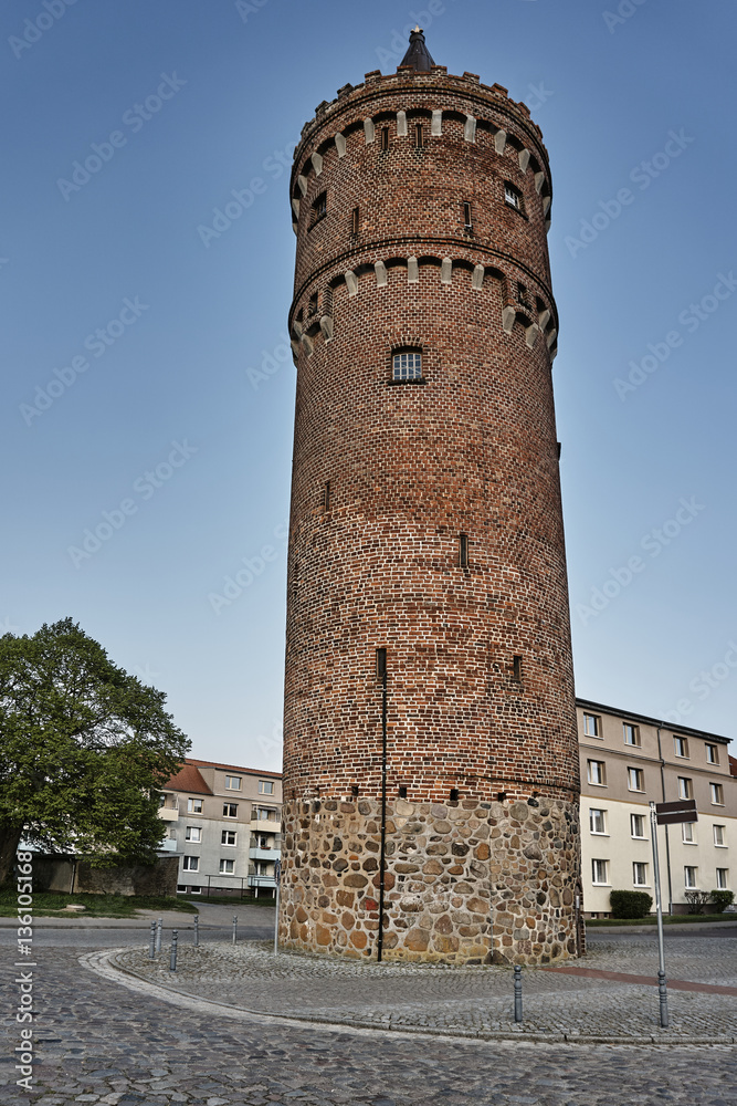 The historic water tower in the city Friedland in Germany.