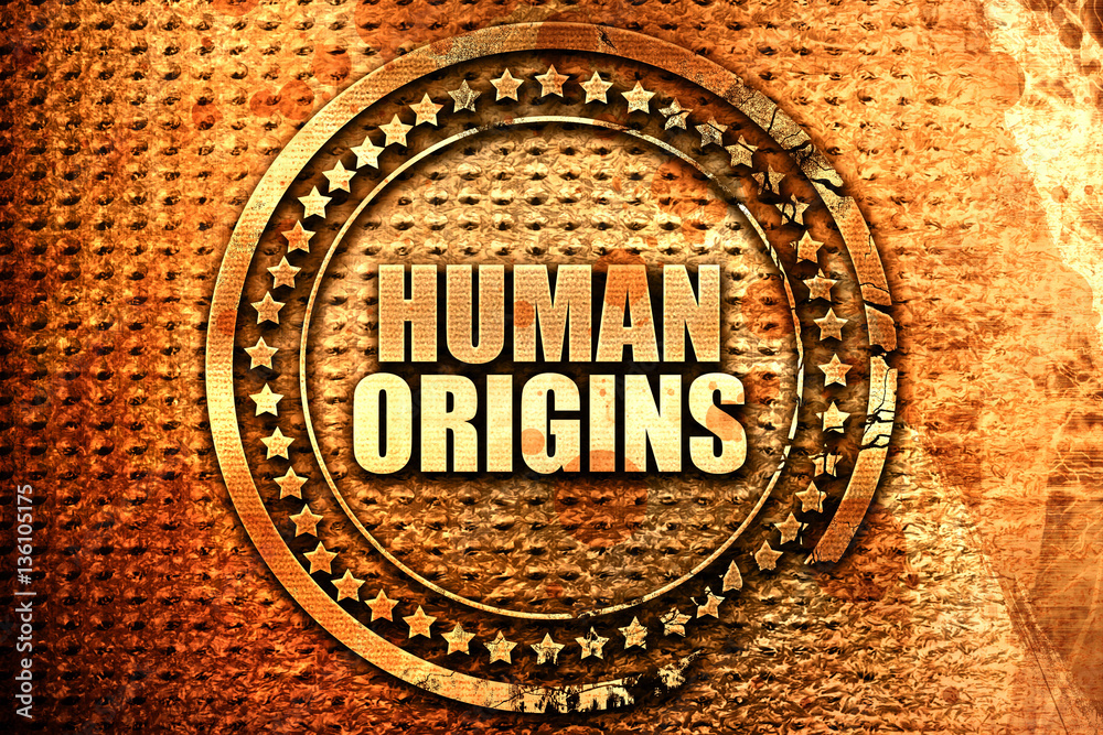 human origins, 3D rendering, text on metal