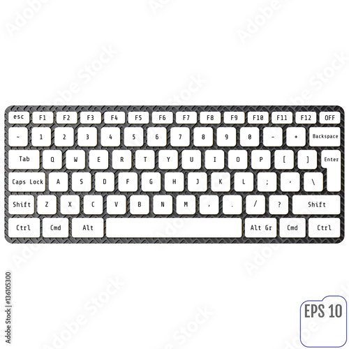 White laptop computer wireless keyboard top view with keys, vect