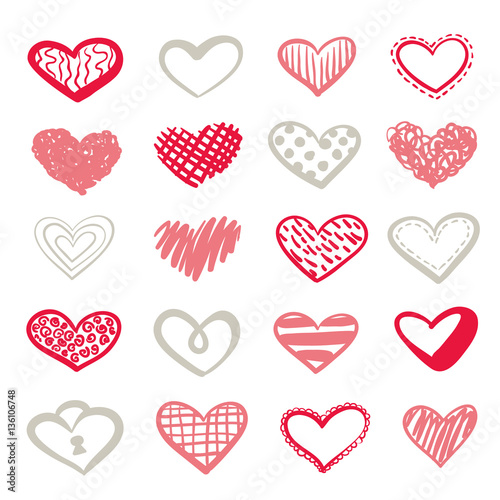 St Valentine s Day clipart. Hand drawn vector cute hearts set for greeting cards design.