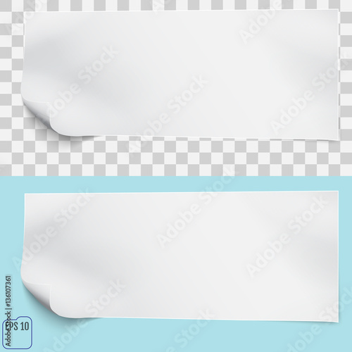 White sheet of paper on transparent and blue backgrounds. Vector