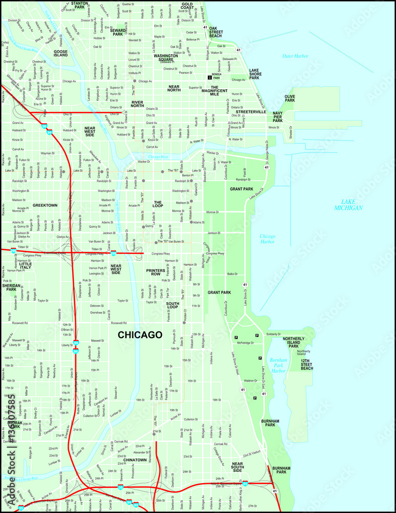 Fototapeta premium Chicago City Map with Streets