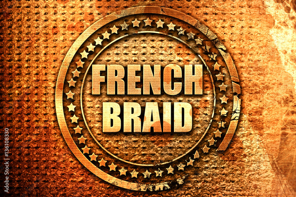 french braid, 3D rendering, text on metal