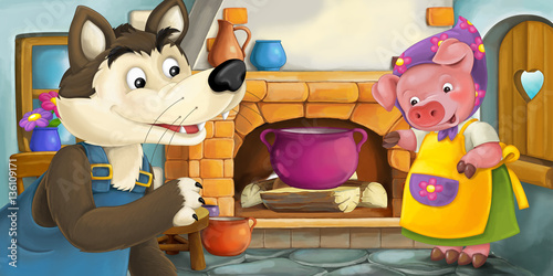 Foto Cartoon scene of a mother in the kitchen - illustration for children
